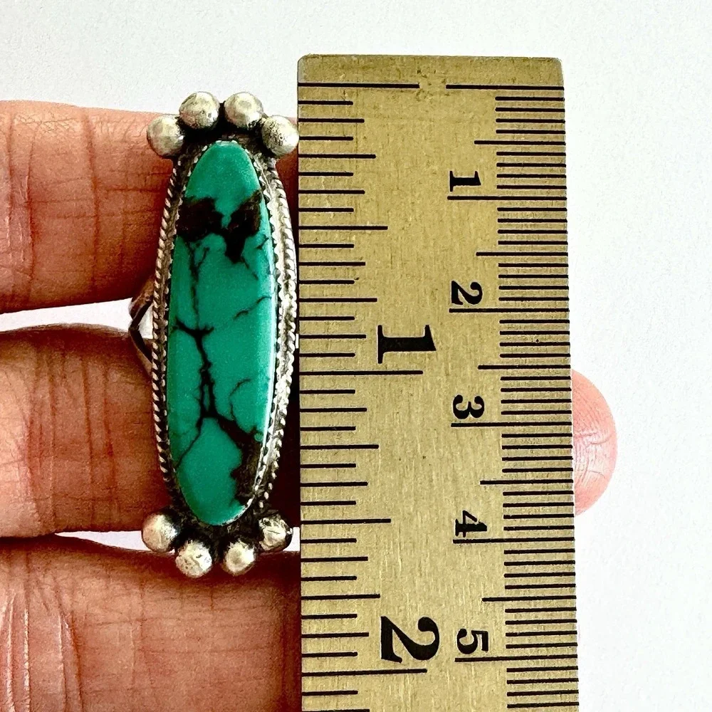Navajo Turquoise Ring‎ Sz 8 Flat Cab Sterling Signed Selina Warner Native Amer